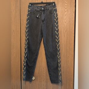 Stylish Black/Grey Jeans with Gold Chain Detail